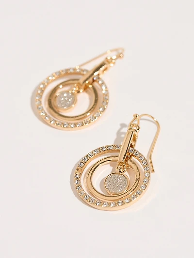 Gold Round Circles with Crystals Earrings