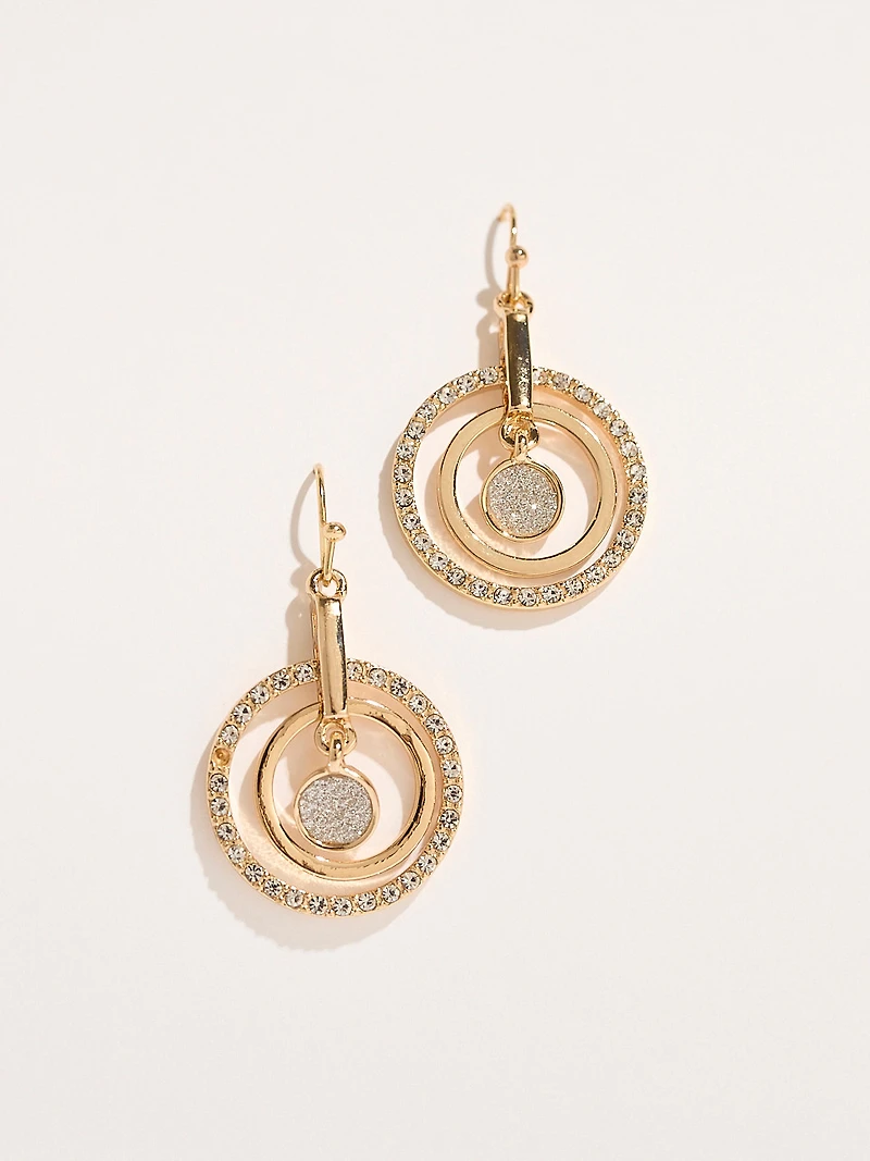 Gold Round Circles with Crystals Earrings