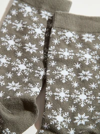 Grey White Snowflake Crew Socks