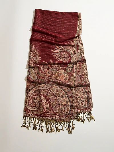 Large Dark Cherry Paisley Pashmina Scarf