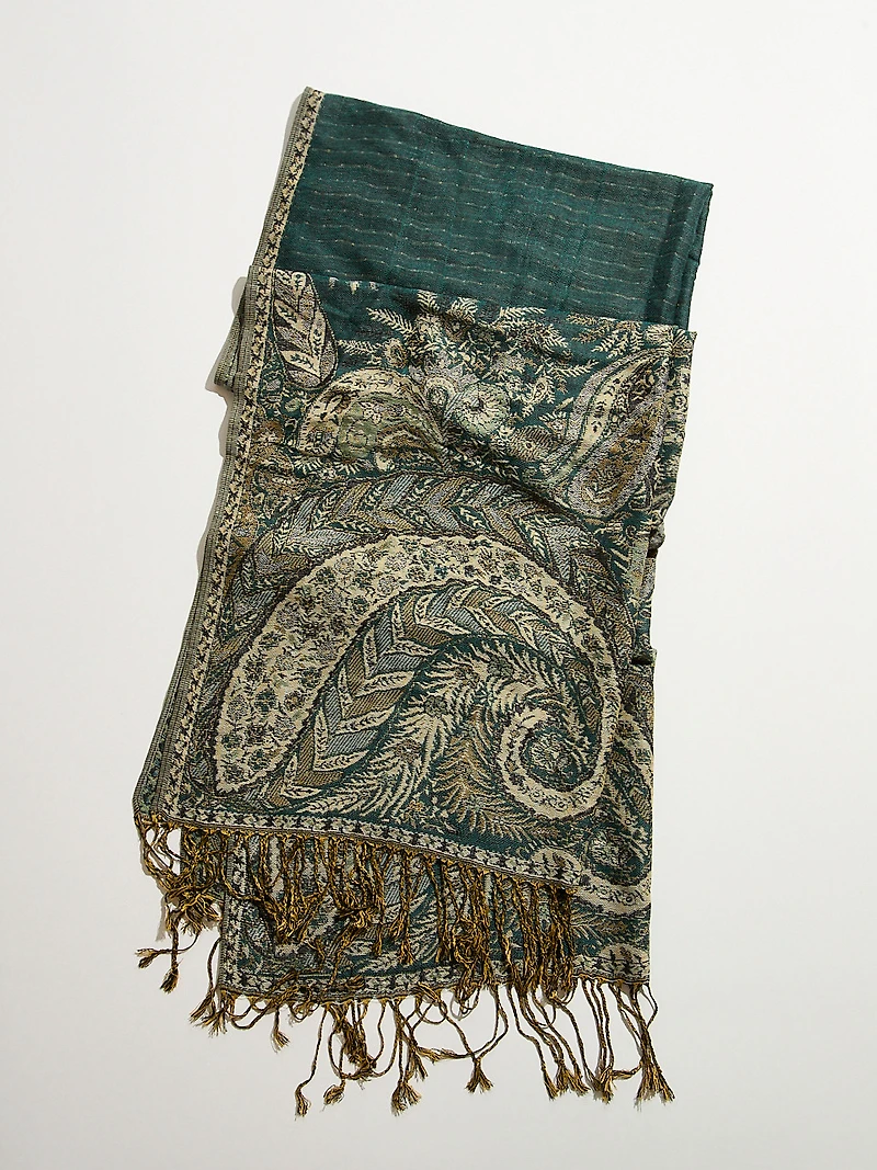 Large Green Paisley Pashmina Scarf