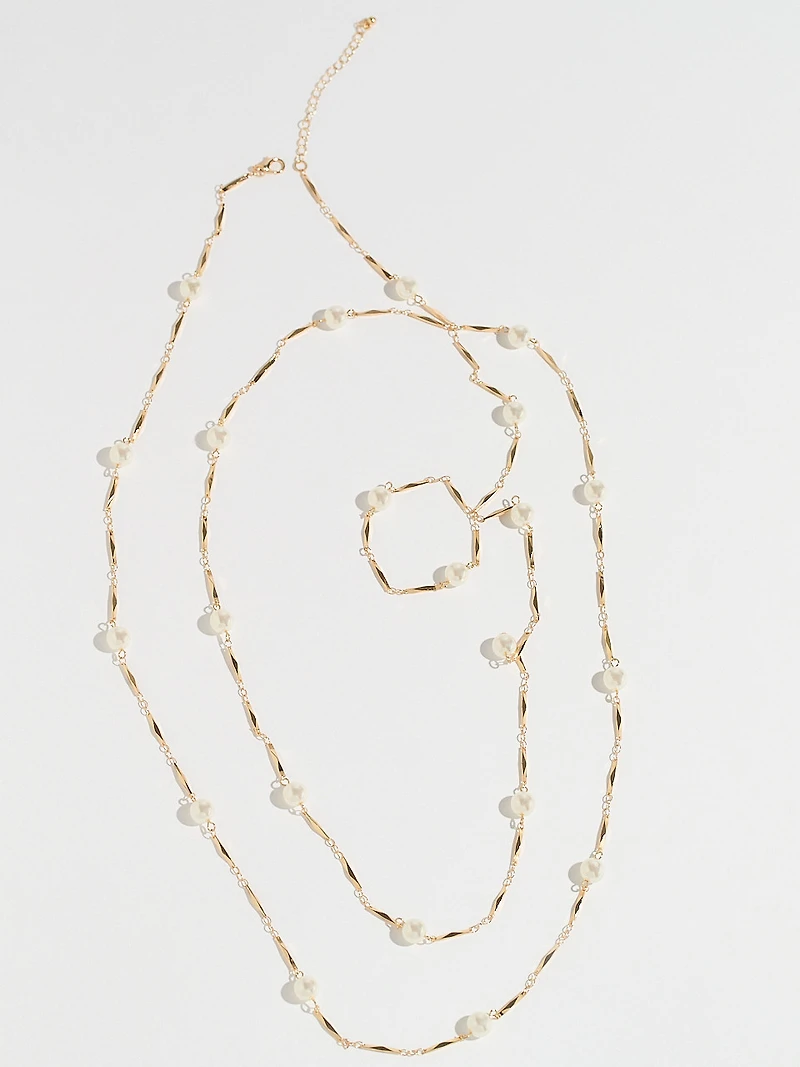 Long Gold & Pearl 2-Strand Necklace