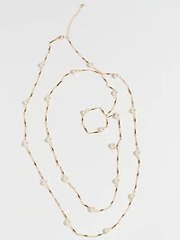 Long Gold & Pearl 2-Strand Necklace