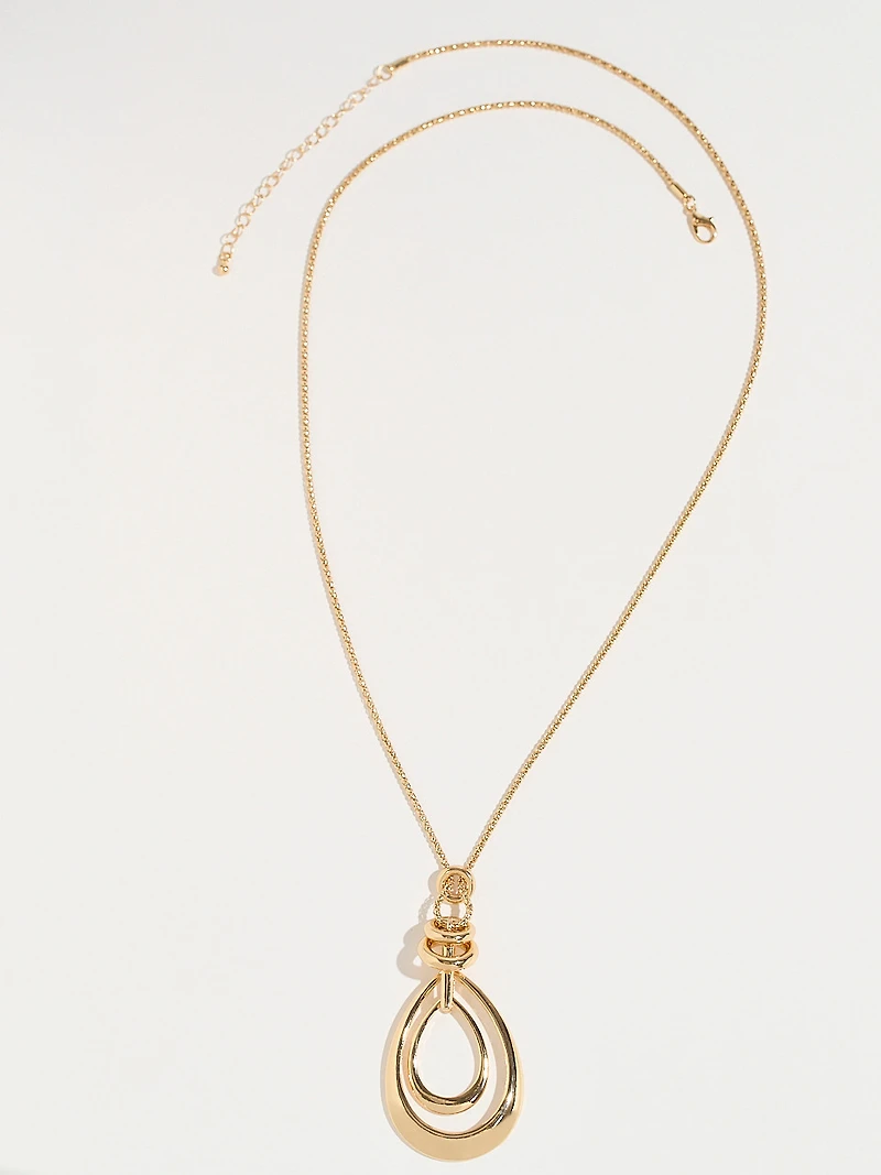Long Gold Double Teardrop Pendant Necklace