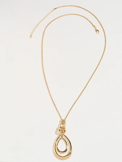 Long Gold Double Teardrop Pendant Necklace