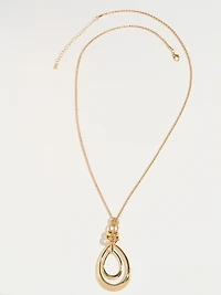 Long Gold Double Teardrop Pendant Necklace