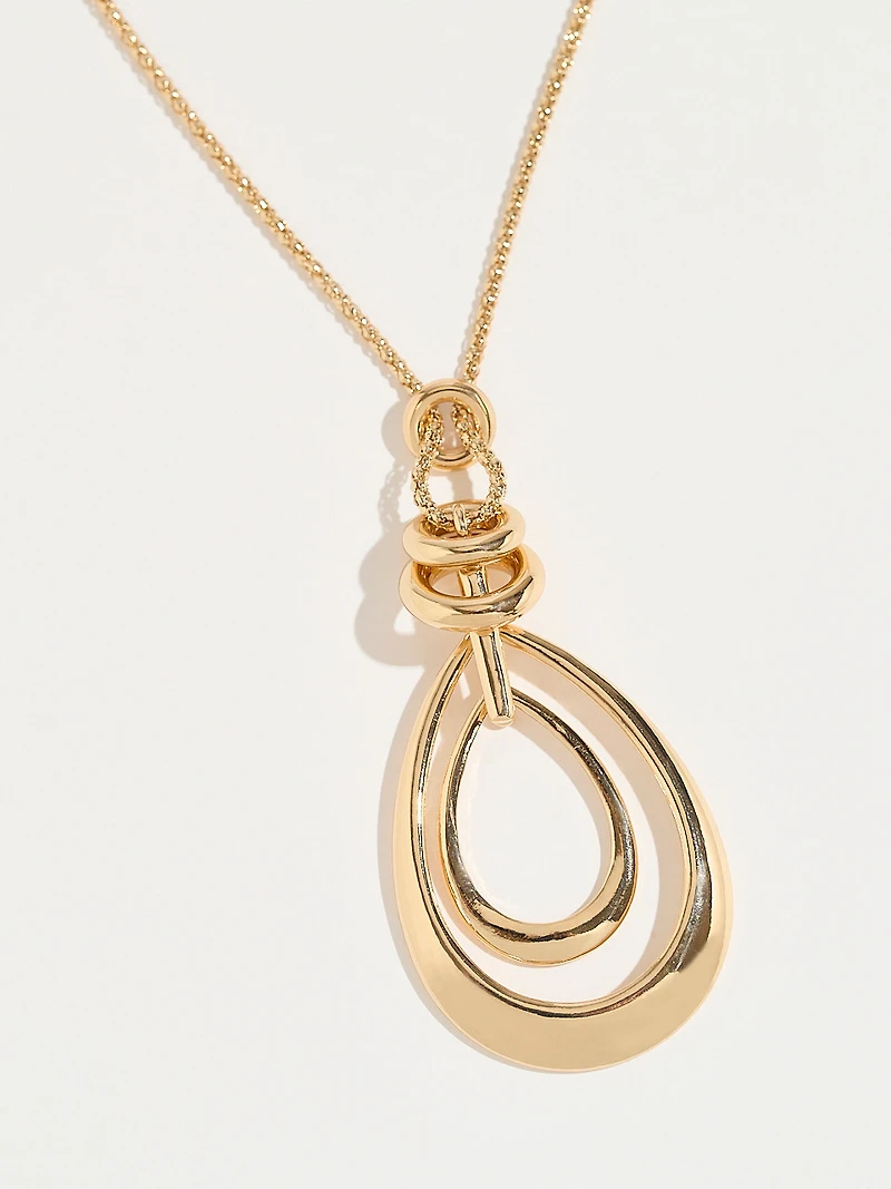 Long Gold Double Teardrop Pendant Necklace