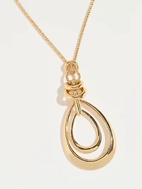 Long Gold Double Teardrop Pendant Necklace
