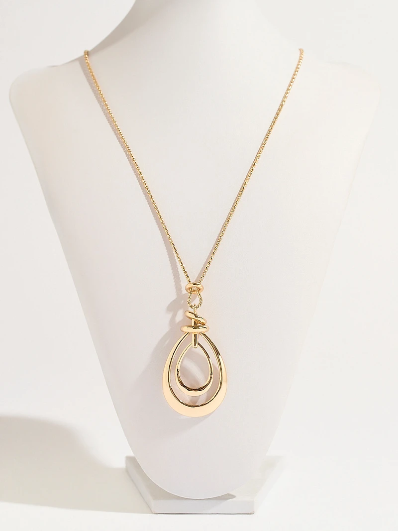 Long Gold Double Teardrop Pendant Necklace