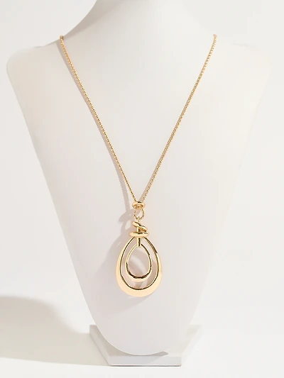 Long Gold Double Teardrop Pendant Necklace