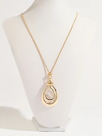 Long Gold Double Teardrop Pendant Necklace