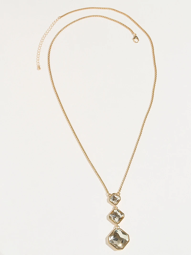 Long Gold Necklace with 3-Crystal Drop Pendant