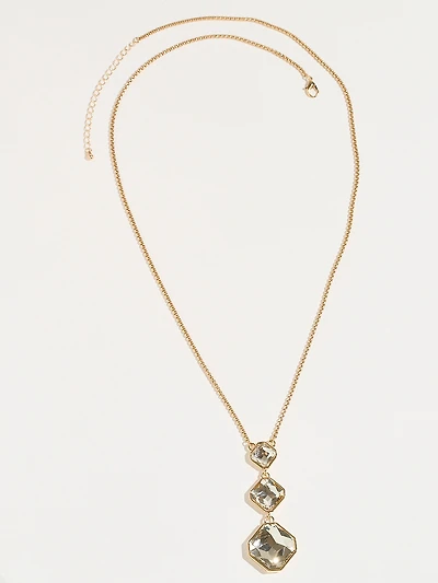 Long Gold Necklace with 3-Crystal Drop Pendant