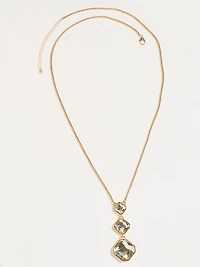 Long Gold Necklace with 3-Crystal Drop Pendant