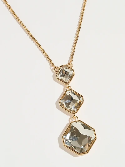 Long Gold Necklace with 3-Crystal Drop Pendant