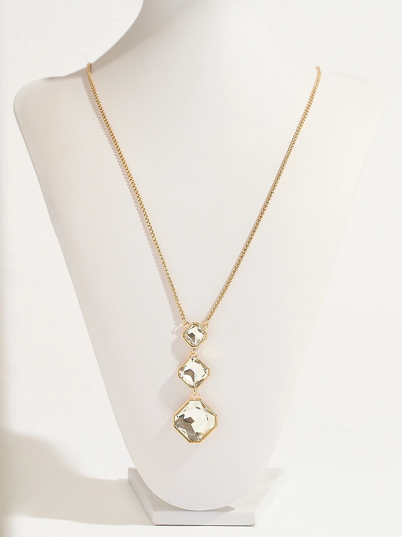 Long Gold Necklace with 3-Crystal Drop Pendant