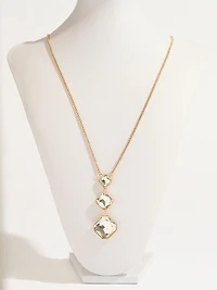Long Gold Necklace with 3-Crystal Drop Pendant