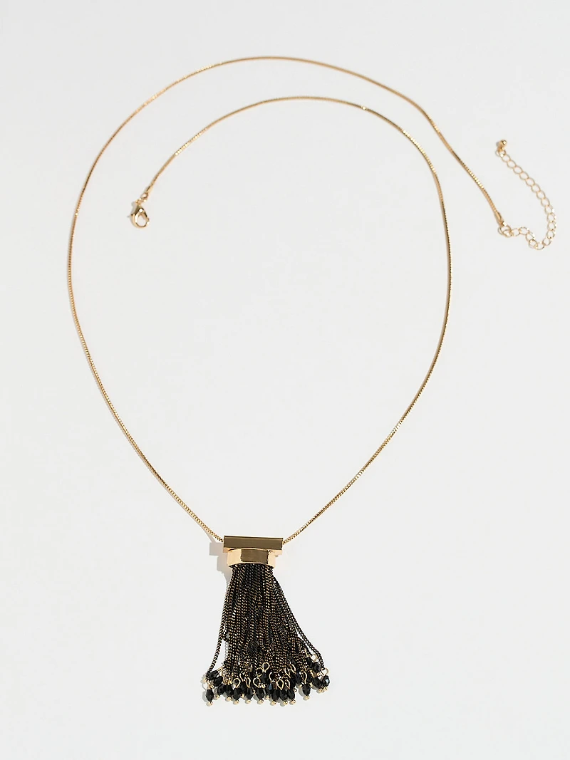 Long Gold Necklace with Chain Tassel