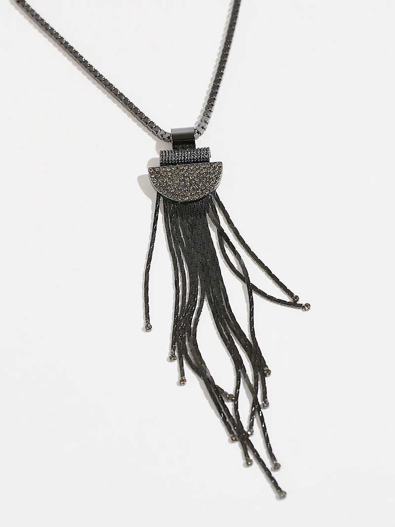 Long Hemi Art Deco Necklace with Fringe Pendant