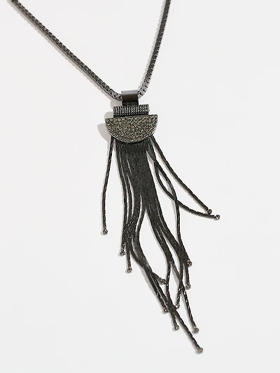 Long Hemi Art Deco Necklace with Fringe Pendant