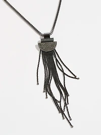 Long Hemi Art Deco Necklace with Fringe Pendant