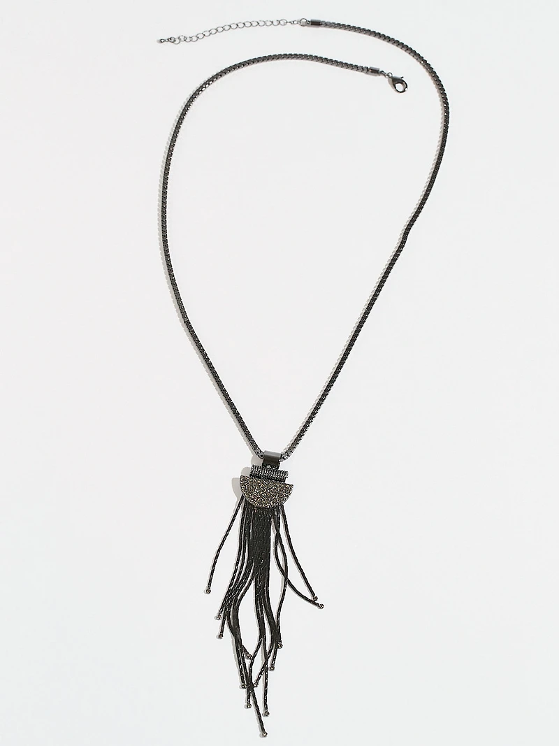 Long Hemi Art Deco Necklace with Fringe Pendant