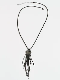 Long Hemi Art Deco Necklace with Fringe Pendant