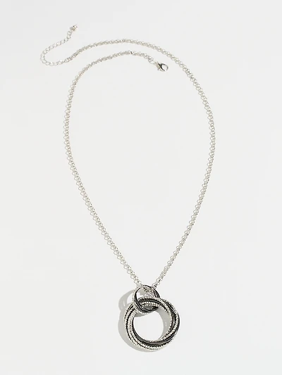 Long Mixed Metal Circle Pendant Necklace