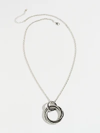Long Mixed Metal Circle Pendant Necklace
