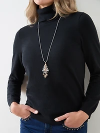 Long Silver Christmas Tree Pendant Necklace