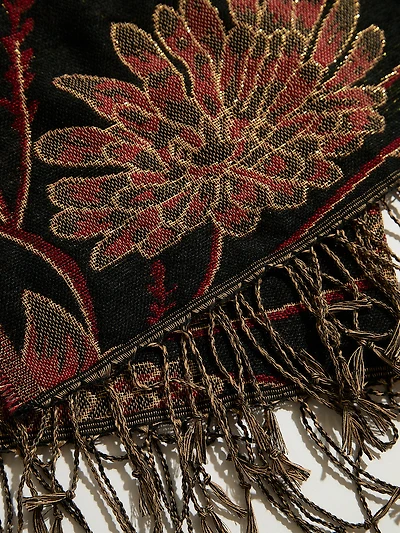 Lurex Deep Ruby Floral Scarf