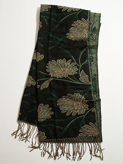 Lurex Emerald Floral Scarf