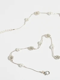 Pearl & Fireball Short Silver Necklace