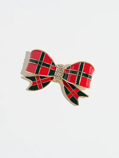 Plaid Christmas Bow Brooch