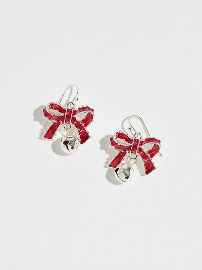 Red Bow with Silver Ball Drop Earrings