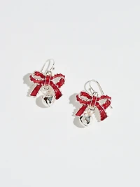 Red Bow with Silver Ball Drop Earrings