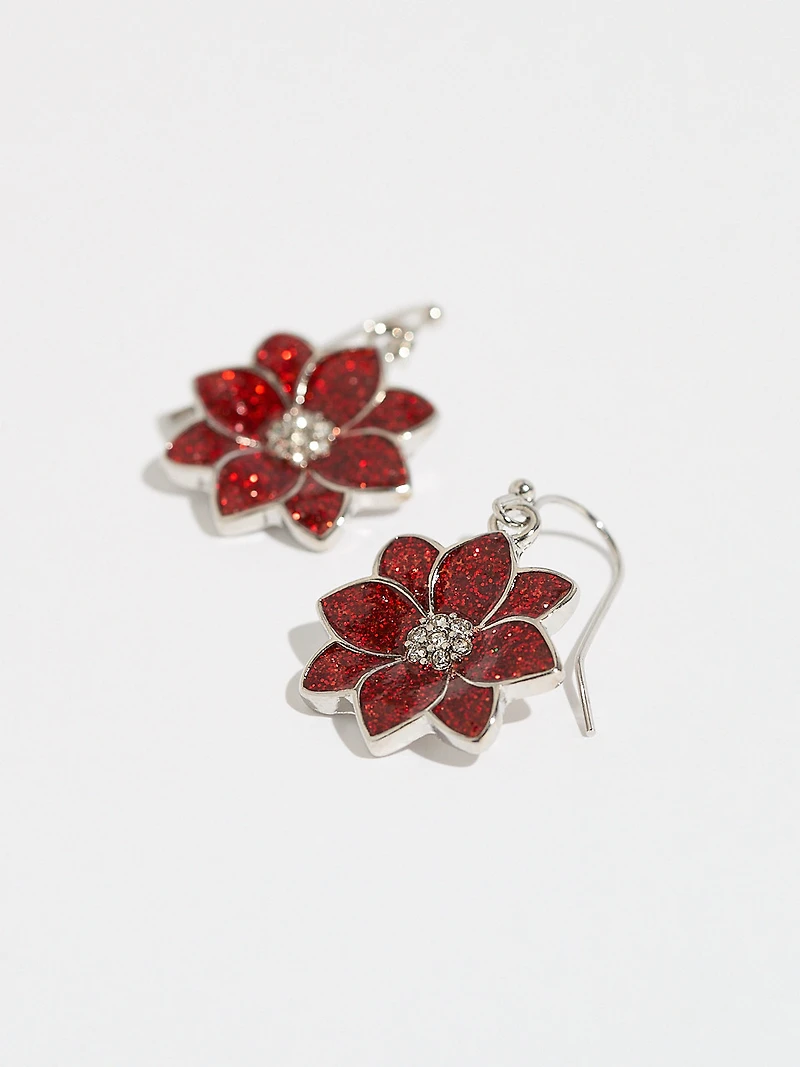 Red Pointsettia Drop Earrings
