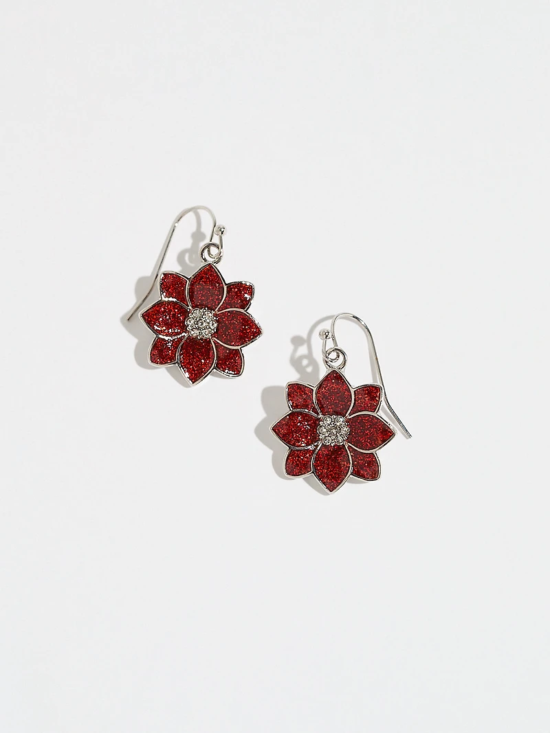 Red Pointsettia Drop Earrings