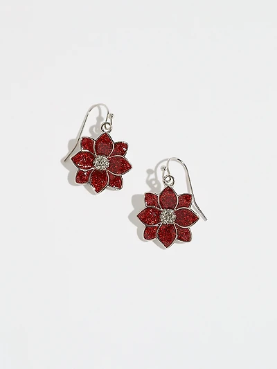 Red Pointsettia Drop Earrings