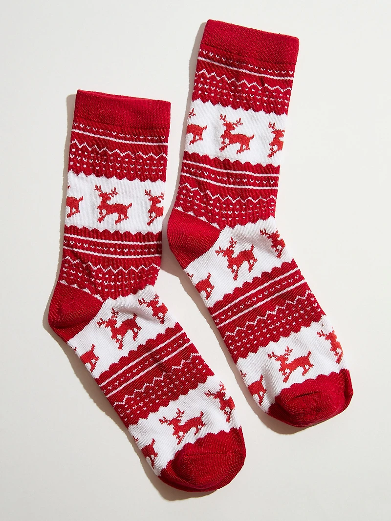Red Reindeer Crew Socks