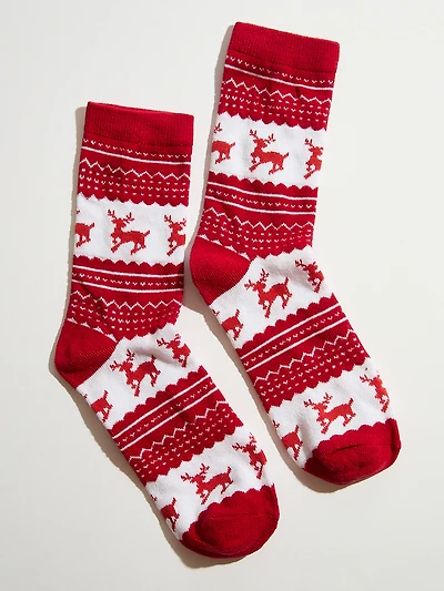 Red Reindeer Crew Socks