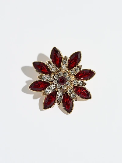 Ruby and Crystal Pointsetta Brooch