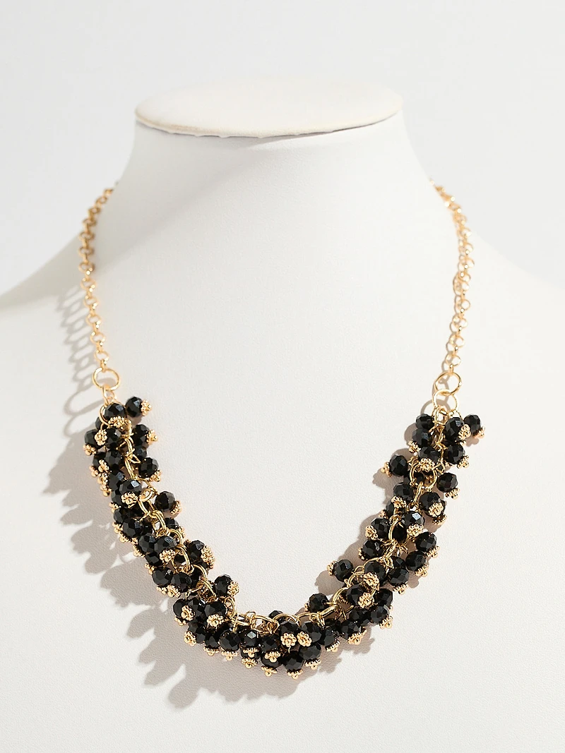 Short Gold Necklace with Jet Black Beads