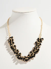 Short Gold Necklace with Jet Black Beads