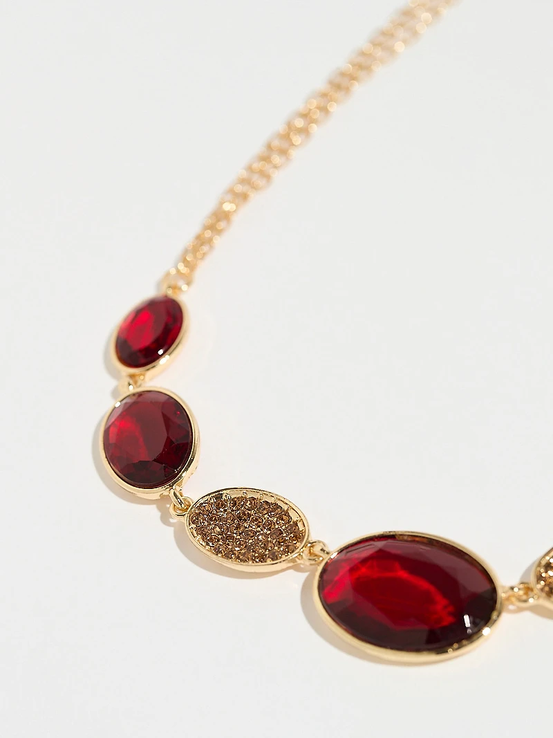 Short Gold with Ruby & Crystals Necklace