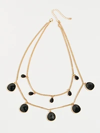 Short Jet-Black Double-Gold Chain Necklace