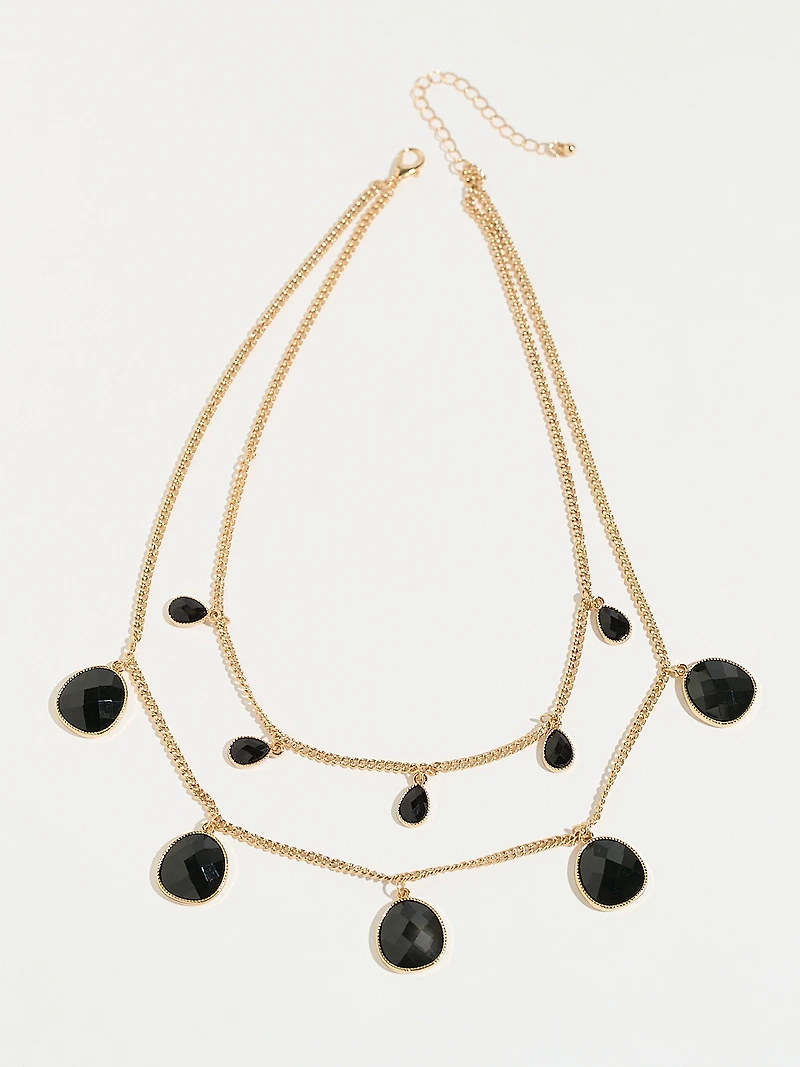 Short Jet-Black Double-Gold Chain Necklace