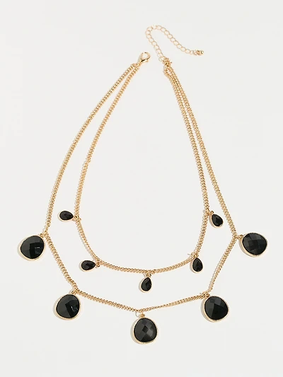 Short Jet-Black Double-Gold Chain Necklace