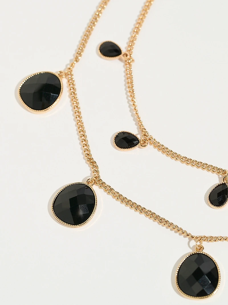 Short Jet-Black Double-Gold Chain Necklace