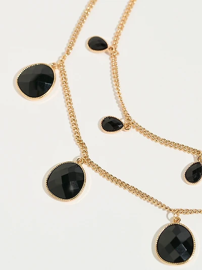 Short Jet-Black Double-Gold Chain Necklace